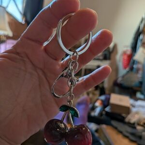 Cherry Keychain with Silver Accents
